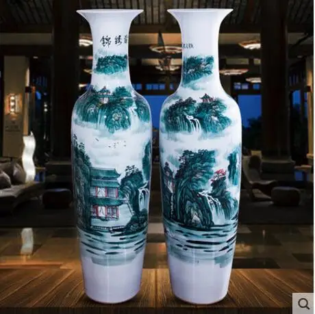

Hand-painted large blue-and-white porcelain vases landing on the floor