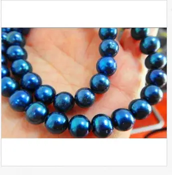 

single strand 10-11mm south sea black blue pearl necklace 18"14K Gold Clasp KKK