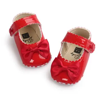 

5Colors Infant Toddler Newborn Baby Girl Princess Mary Jane Bow PU Leather First Walkers Soft Soled 0-1T