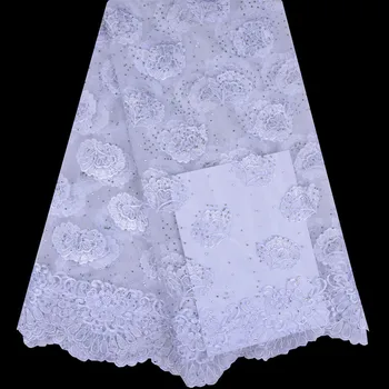 

Hot sale 3D French Lace Fabric With flower and Beads Great Nigerian Tulle Laces Fabrics for wedding party S1234