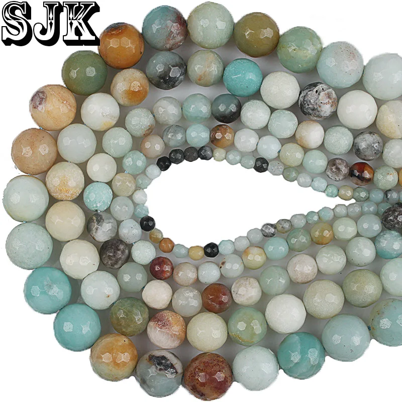 

Beads Natural Stone Faceted Colorful Amazonite Round Beads 4 6 8 10 12MM Diy Handmade Bracelet Spacer Beads For Jewelry Making