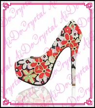 Aidocrystal New 2016 colorful flower crystal shoes Womens wedding Pumps platform high-heeled party dress high heels