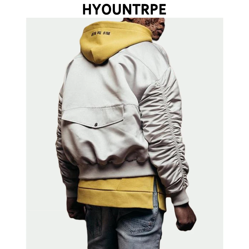 

Fashion Bomber Loose Jacket Coat Men Pleated Sleeves Autumn Clothing Outerwear Windbreaker Tracksuit Hip Hop Streetwear Jackets