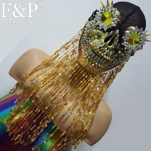 

Burning Man Rave Costumes Streampunk Spike Halloween Holographic Goggles Skull Mask Respirator Cosplay Festival Clothes Outfits