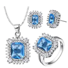 Акция цена классический Наборы для ухода за кожей Цепочки и ожерелья Кольца Серьги белого золота colou Для женщин ювелирные изделия голубой кристалл Ожерелья для мужчин t546-6