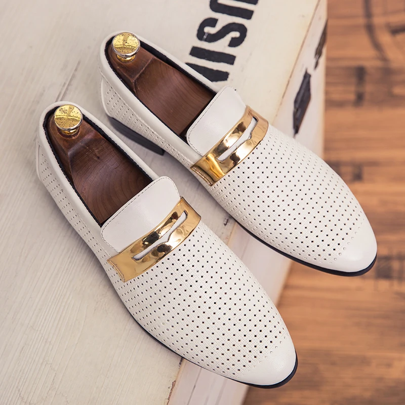 

Summer Formal Men Pu Leather Shoes Pointed Toe Business Shoes Adult Hollow Outs Breathable Party Men Shoes Fashion Slip On Shoe