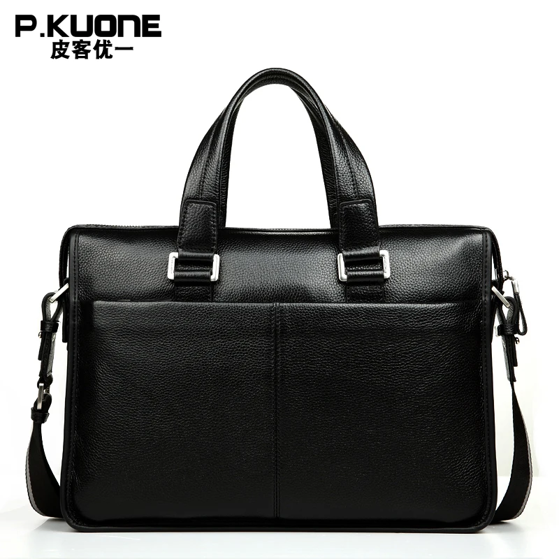 P. KUONE ماركة الطبيعي جلد أصلي للرجال حقيبة 14 \