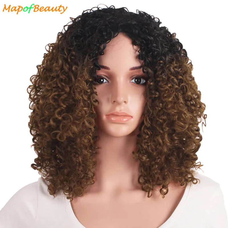 Mapofbeauty Ombre Brown Afro Wig Synthetic Kinky Curly Hair