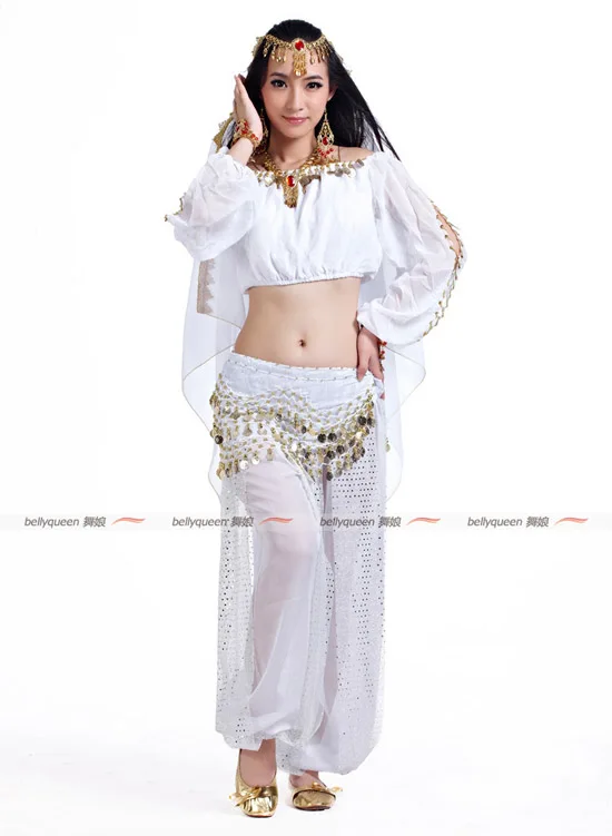 Костюм для танца живота болливудские танцы топ с длинными рукавами рубашка-топ 9 цветов - Цвет: White