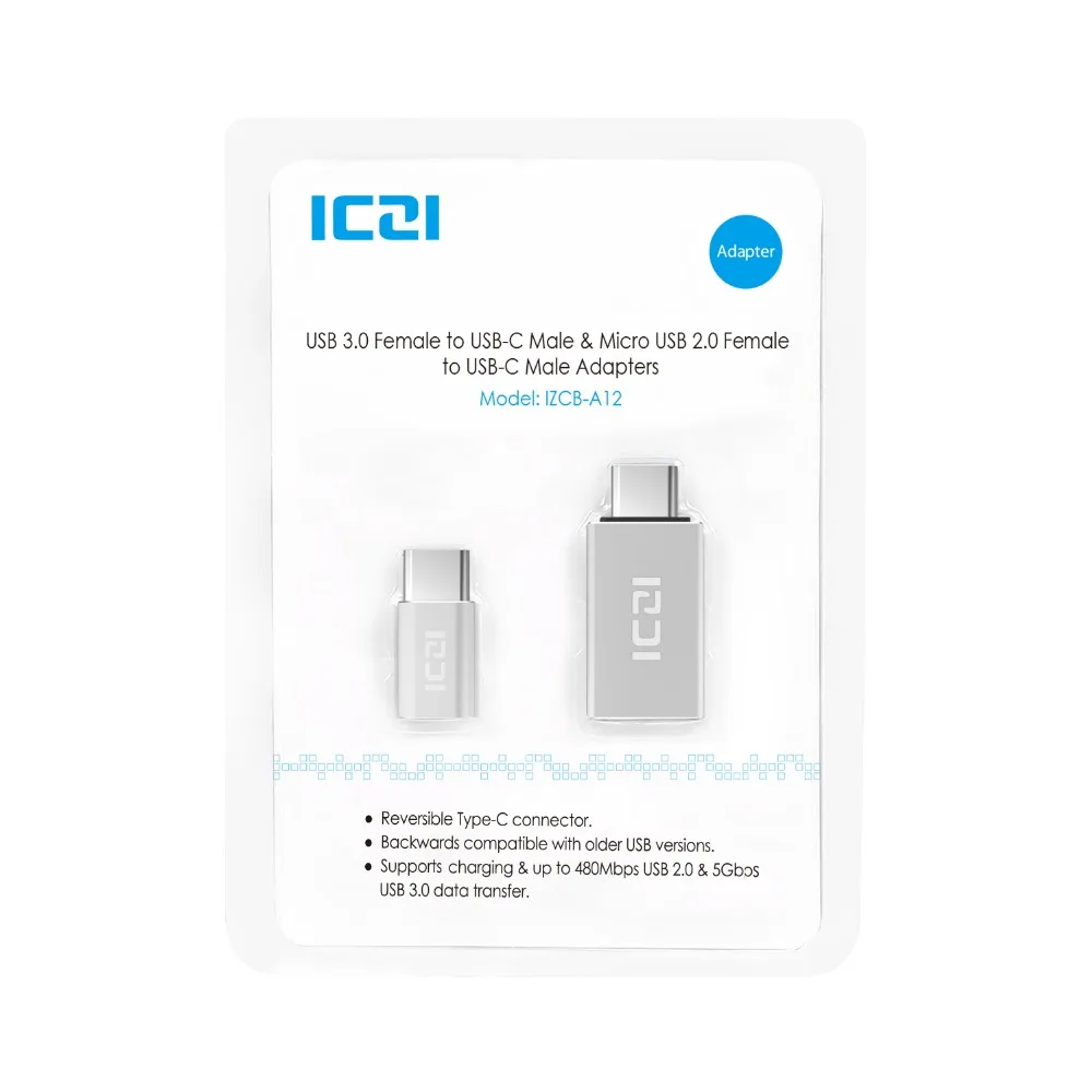 ICZI Тип C к Micro USB адаптер(1 шт)+ Тип C к USB 3,0 адаптер(1 шт) для Macbook Chromebook Pixel htc 10 LG G5(серебро