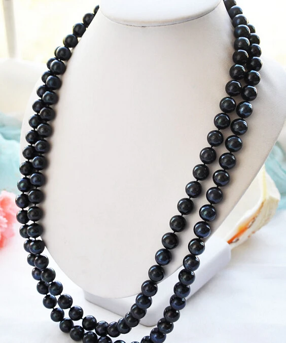 

Jewelr 004789 2ROW 27" 11-12mm ROUND BLACK FRESHWATER PEARL NECKLACE
