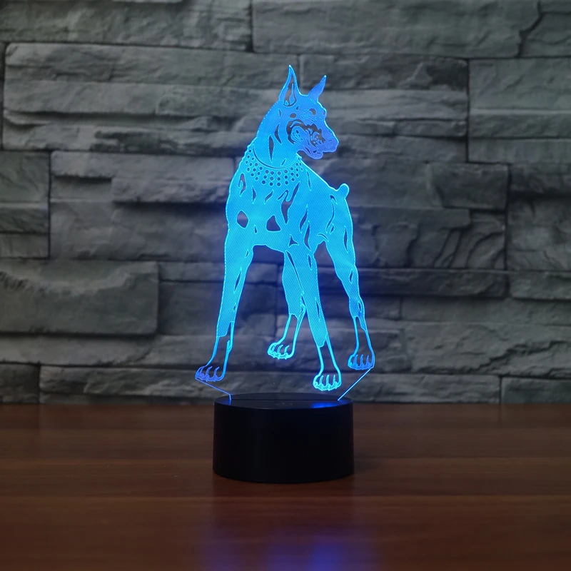 Креативный Doberman Стиль 3d ночник USB заряжаемая настольная лампа изменение цвета