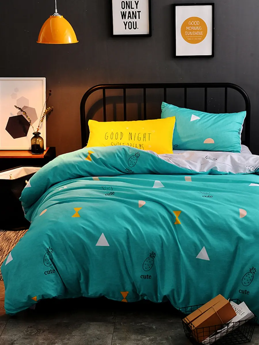 

4Pcs Bedding Set Cozy Contrast Colour Triangle Comfy Bed Cover Set