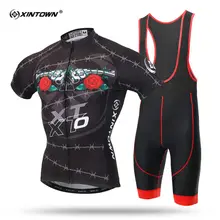 XINTOWN Short Sleeve Cycling Jersey Set MTB Bike Clothing Summer Black Single Bicycle Jerseys For Men Maillot Ropa Ciclismo