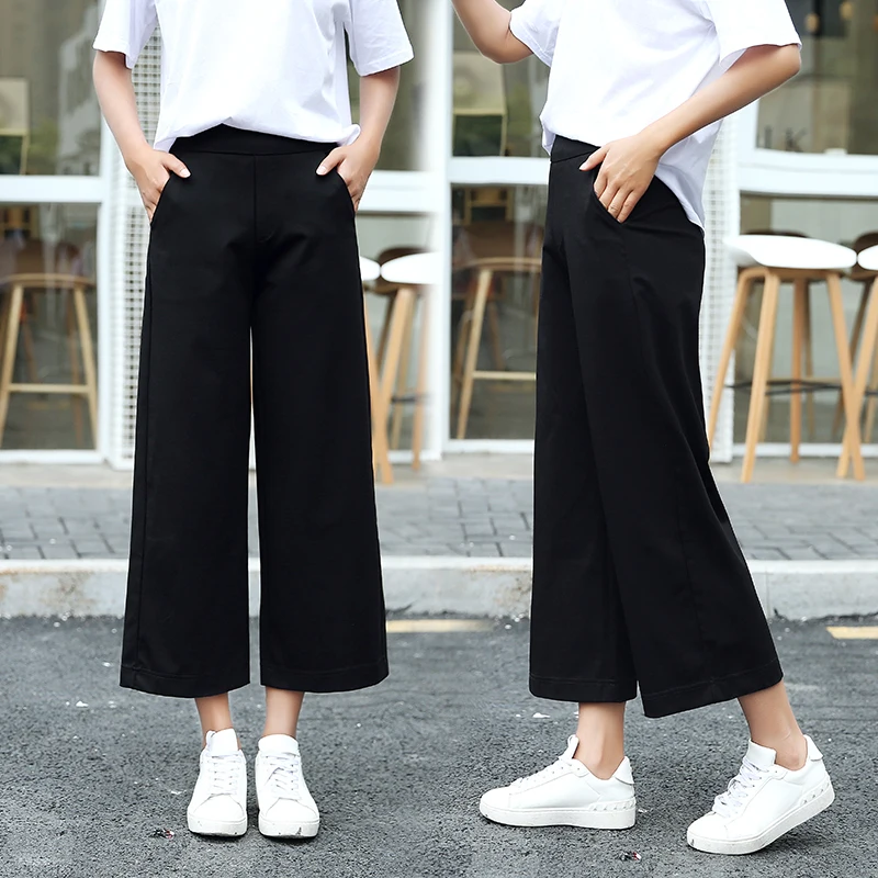 Однотонные шифоновые широкие брюки размера плюс с высокой талией, корейский стиль, трендовые женские брюки, Свободные Студенческие повседневные женские тонкие дышащие брюки - Цвет: ankle