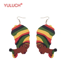 YULUCH, colgante étnico de madera pintada Natural para mujer y mapa africano para chica de moda Vintage, pendientes de fiesta para regalo
