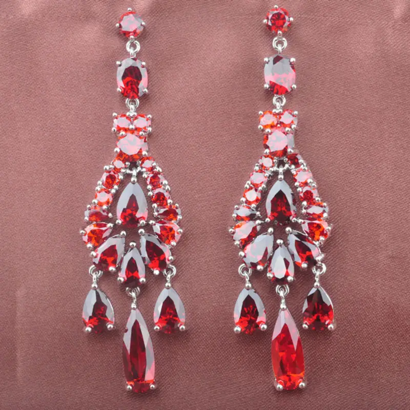 

Noble Design Red Stone AAA Cubic Zirconia For Women Drop Earrings Silver Jewelry Free Shipping LS001