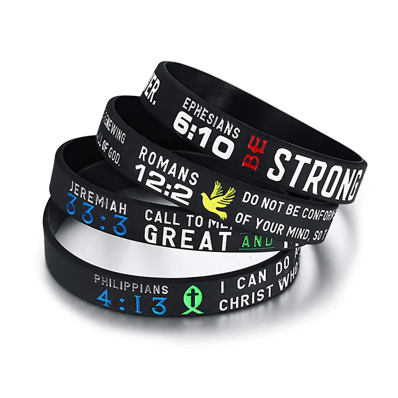 Vnox 4Pcs/Set Men's Rubber Bracelet with "Power of Faith" Bible Verse Wristbands Christian Religious Prayer Jewelry Gifts