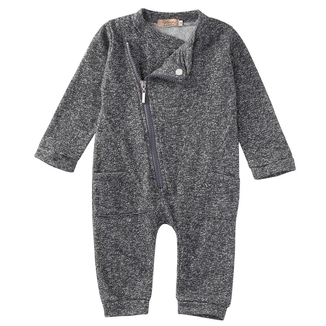 

Helen115 Warm Newborn Baby Boy Girls Warm Full Sleeve Zipper Cotton Grey Bodysuit 0-2Years