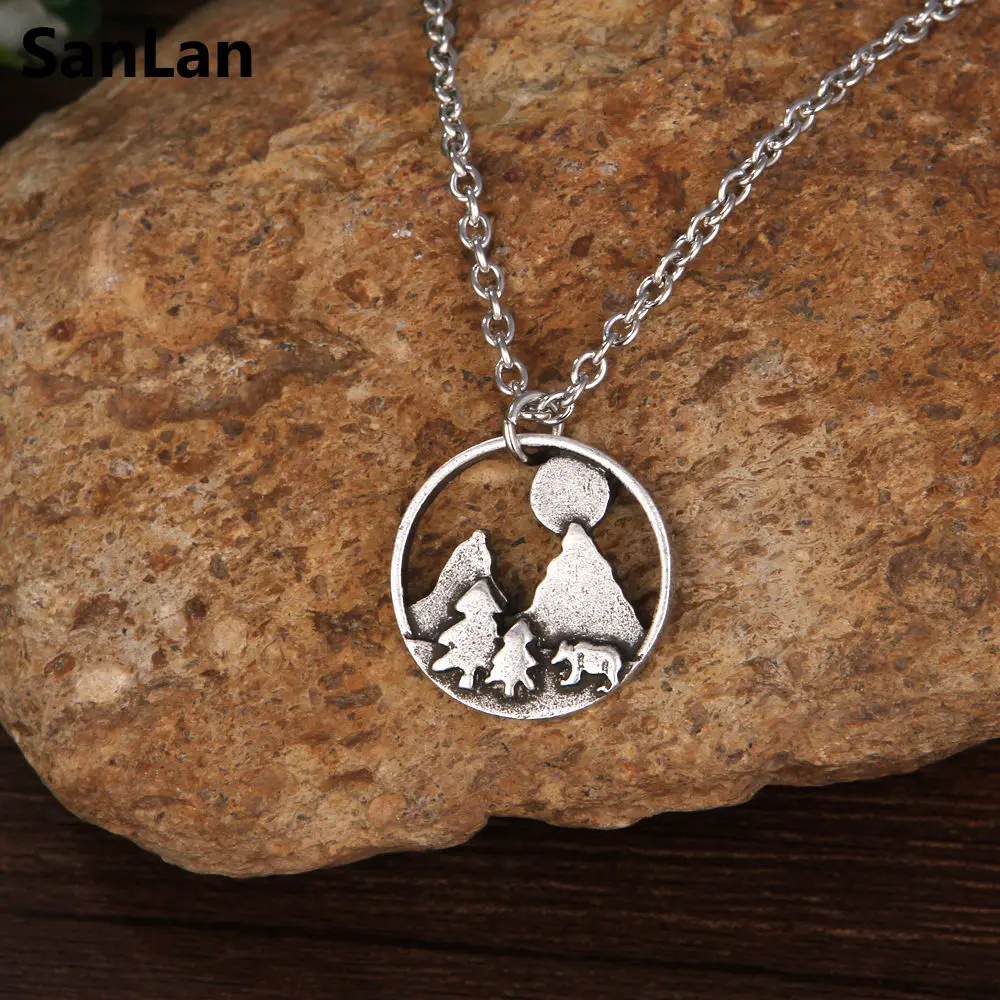 SanLan 12pcs Forest tent pendant pine tree sun in Mountain hiking necklace gift travel mountain jewelry Nature Outdoor
