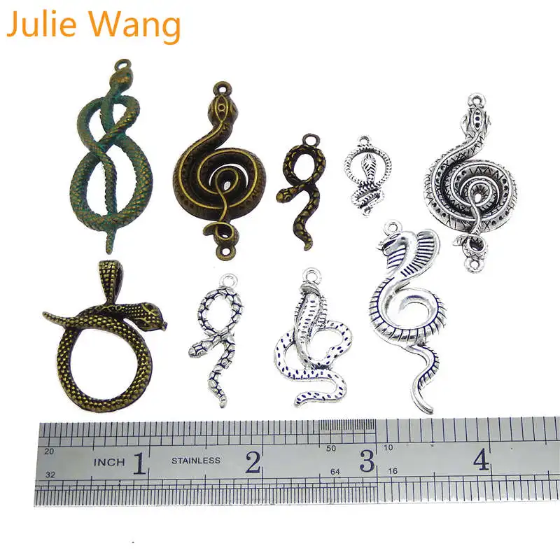 Julie Wang, 9 шт., подвески в виде змеи, смешанные цвета, сплав, животное, античная бронза, серебро, ожерелье, браслет, ювелирное изделие, аксессуары, украшение