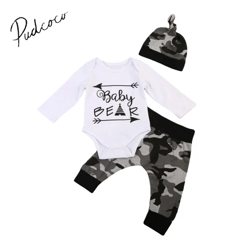 Pudcooc 3 24M Newborn Baby Boys Baby Bear Romper +Camouflage Pants +Hat ...