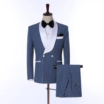 

Men's business casual business wear men's spot double-breasted slim suit two-piece suit (jacket + pants) wedding party dress