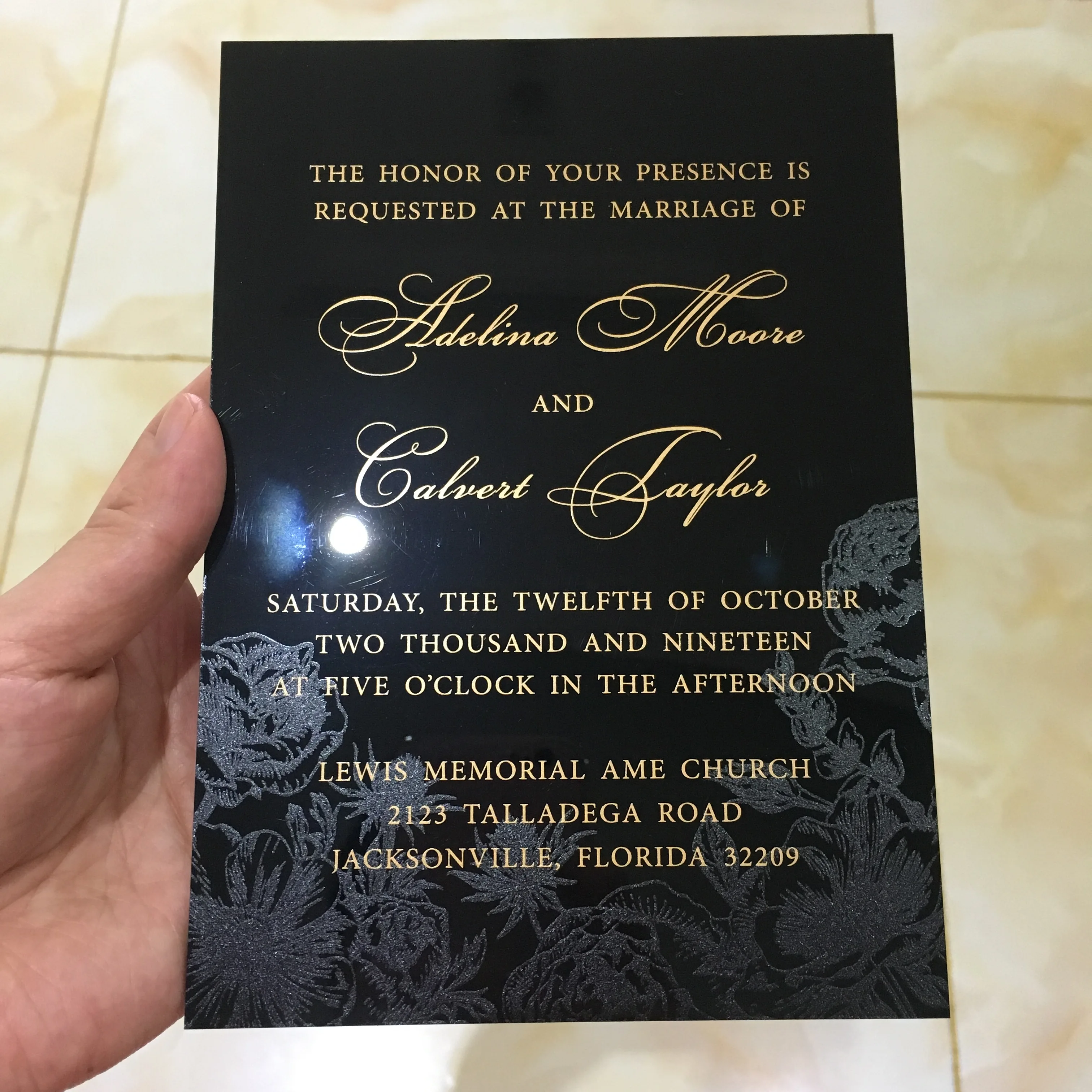  20 Pieces Per Lot New Style 5x7inch Black Acrylic Invitation Cards With Looming Rose Flower Backgro - 33024965843