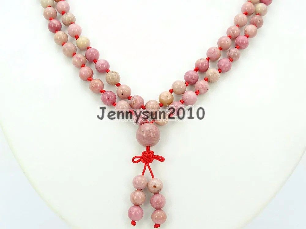 

Natural Rhodochrosite 6mm Gems Stone Buddhist 108 Beads Prayer Mala Knot Necklace Multi-Purpose 5Strands/Pack