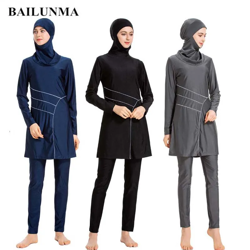 BAILUNMA Burkinis Мусульманский купальник, скромная одежда, мусульманская одежда для плавания, женская одежда из 3 предметов, Раздельная одежда, длинная купальная одежда, M021