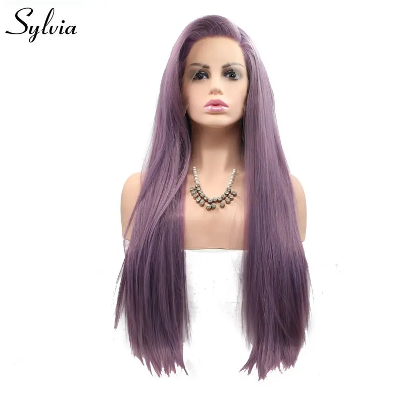 

Sylvia Long Silky Straight Hair Purple Synthetic Lace Front Wig For Women Side Part Heat Resistant Fiber Hair Cosplay Party Wigs