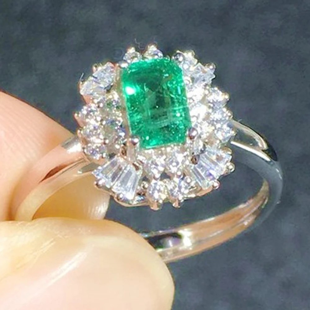 

Natural Emerald Princess Square Ring 925 Sterling Silver Genuine Jewelry unique design