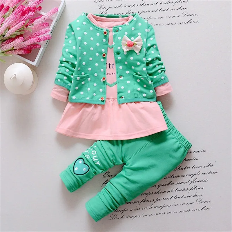 BibiCola Baby cotton suit sets children's clothing 3PCS coat+ T shirt + Pants children Cute Princess Print Bow baby girl outfits BibiCola Baby cotton suit sets children's clothing 3PCS coat+ T shirt + Pants children Cute Princess Print Bow baby girl outfits