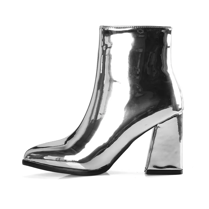 EGONERY/модные женские ботильоны; офисные осенне-зимние туфли на высоком каблуке 8 см с острым носком; Цвет фиолетовый, серебристый, золотой, черный; ботинки «Челси»