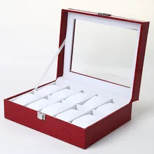 Красная крокодиловая класса люкс для хранения ящики с изображениям 10 сетки коробки для часов коробка-витрина для часов шкатулка для украшений Органайзер держатель рекламная коробка