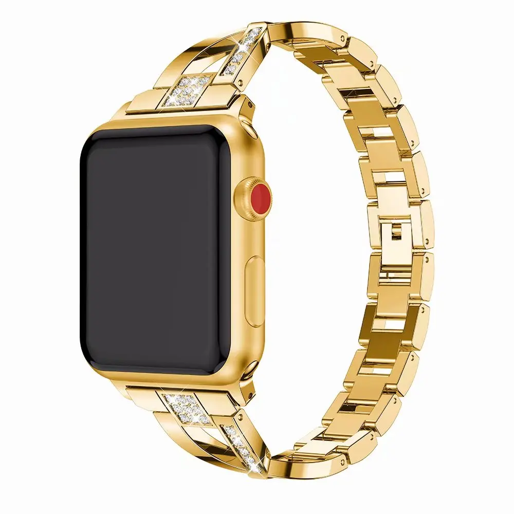 Бриллиантами браслет для наручных часов из нержавеющей стали для Apple Watch Смарт i-Watch 38/40/42/44 мм металлический ремешок полос 4G розово-Золотой Серебряный наручный браслет