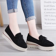 Г., весенняя женская обувь на плоской подошве женская обувь на платформе с бахромой повседневная обувь из замши и кожи обувь на толстой мягкой подошве без застежки, 2859