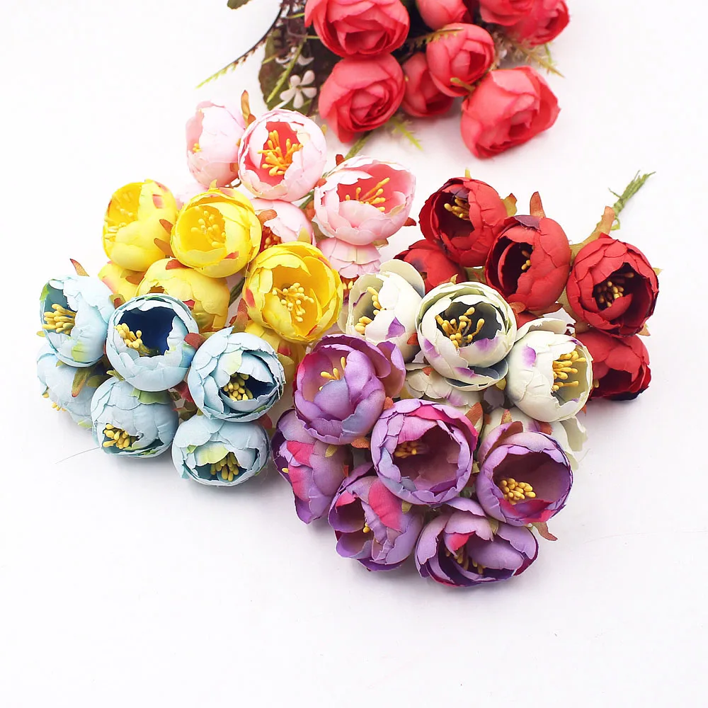 6pcs Small Tea Rose Bud Artificial Flower For Wedding Decoration Cloth Apparel Sewing Needlework DIY Craft Supplies Accessories