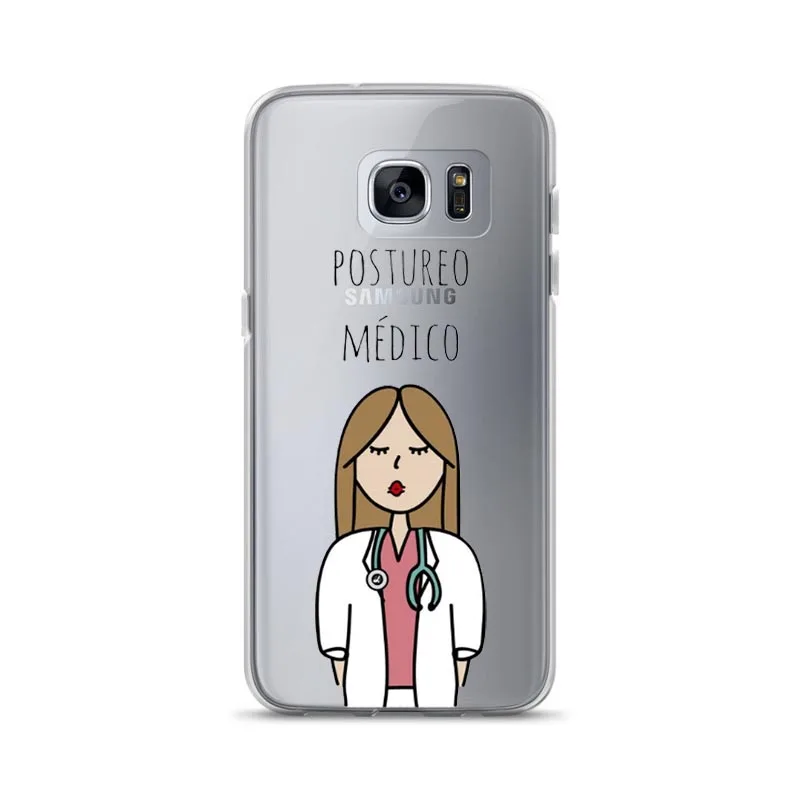 Испанский мультяшный медицинский Доктор Медсестры для samsung Galaxy S6 S7 S8 S9 PLUS S7Edge Note 8 Мягкий ТПУ чехол для мобильного телефона - Цвет: Черный