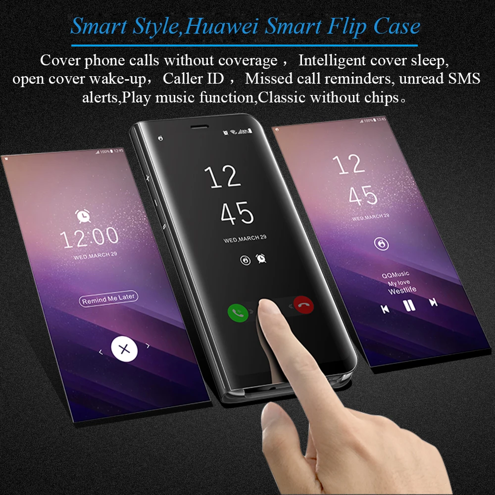 Smart Flip Stand Mirror Case For Huawei P20 P10 P9 Plus Case Clear View Leather Cover For Huawei Mate 10 Pro 8 9Pro Honor 9 Lite