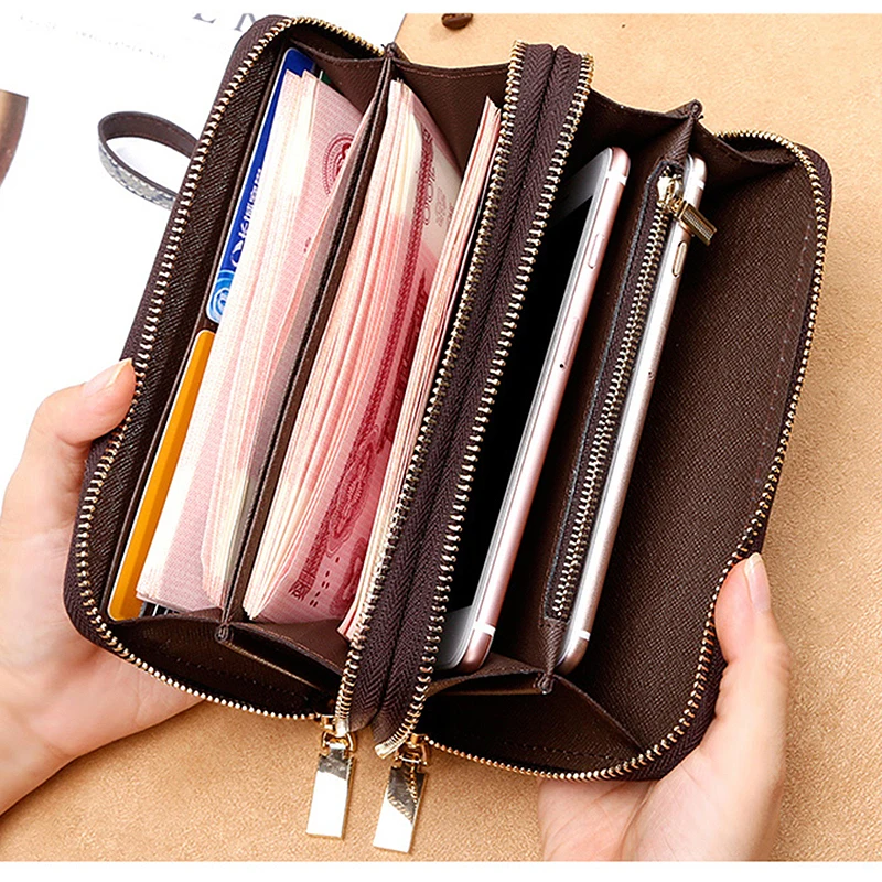Vintage double zipper wallets fancy feminina Clutch Wristlets high capacity  zipper card holder portefeuille femme travel wallets - AliExpress Luggage &  Bags