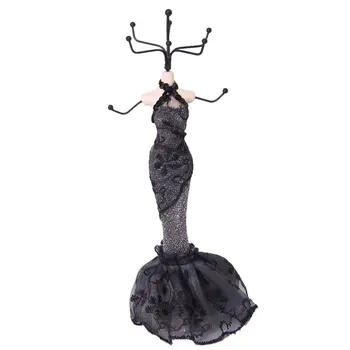 

Mini Glitter Mermaid Style Gown Earring Necklace Jewelry Stand Display Holder -Black
