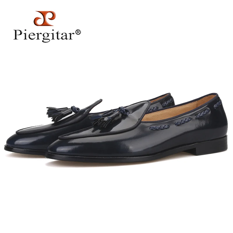 Piergitar 2021 Two Colors Handcrafted Men's Loafer ITALY Designs Calfskin Belgian Loafers With Matching Tassels Plus Size | Обувь