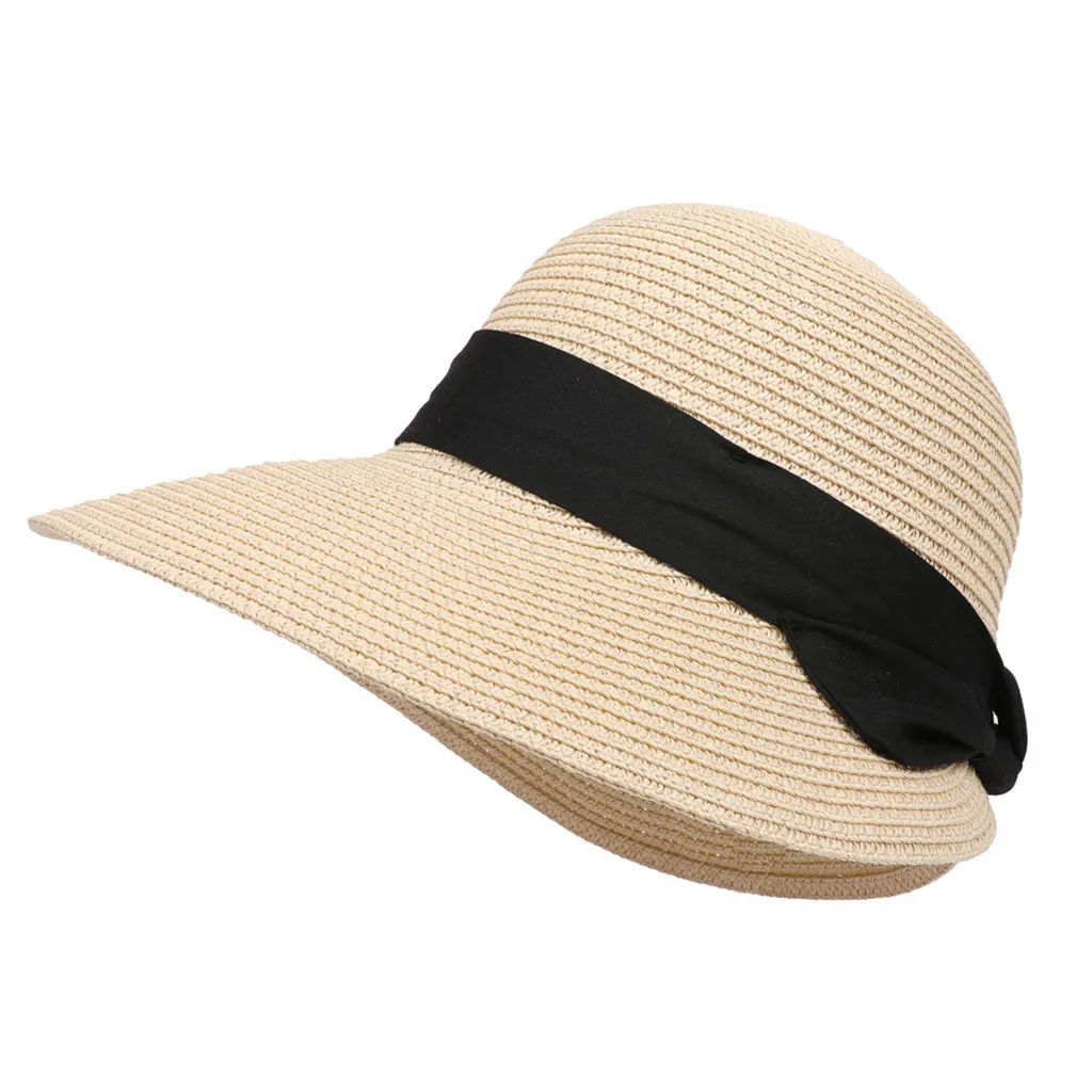 Летняя женская пляжная Повседневная Соломенная летняя шляпа от солнца для женщин, складная Соломенная Панама с милым бантом, пляжная шляпа от солнца L0321