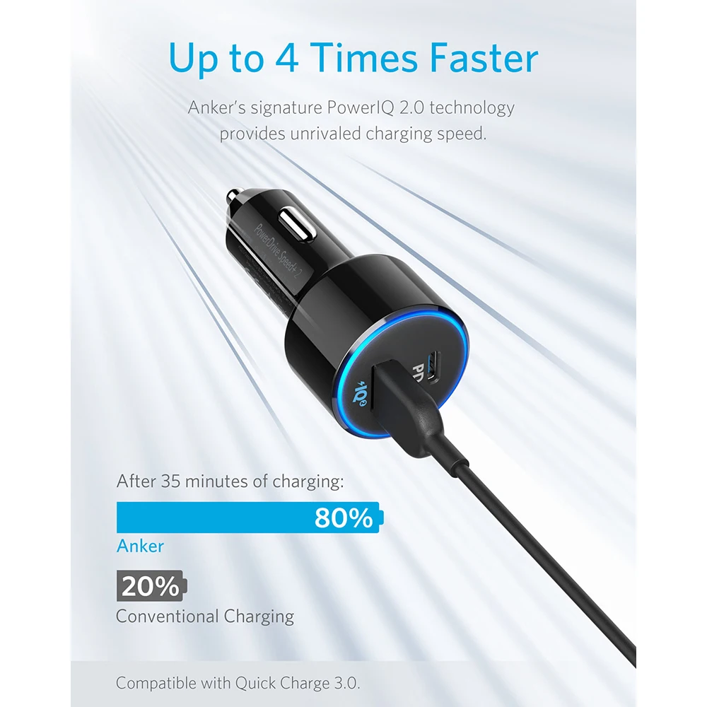 أنكار 49.5 W PowerDrive سرعة + 2 USB C شاحن سيارة ، واحد 30 W PD ميناء للماك بوك باد فون و 19.5 W سريع تهمة ميناء ل S9/S8 الخ