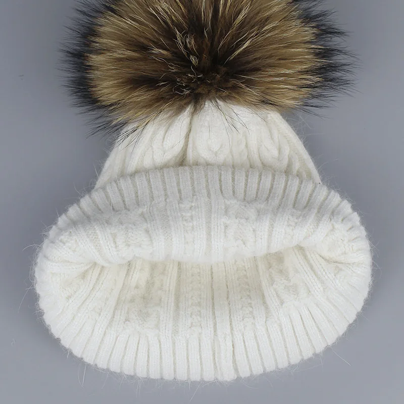 Меховые вязаные зимние шапки с помпонами для женщин, помпоны, шапочки, толстые зимние шапки, натуральный мех кролика, женские шапочки, шапки, теплая шапка