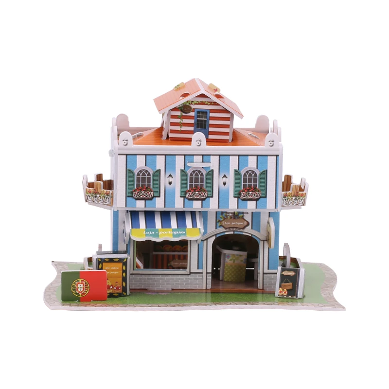 Картонная 3D головоломка игрушка Португалия яйцо Tart магазин пиццы магазин модель европейский город сборки наборы обучающая игрушка для Рождественский подарок