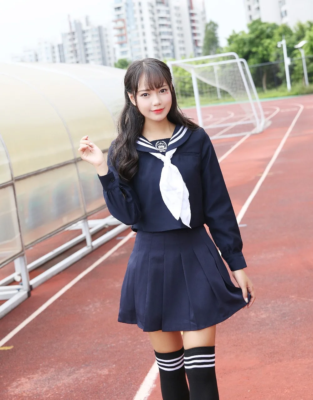 Весенняя японская школьная форма для девочек, хлопковая рубашка+ длинная юбка, Модная стильная одежда для студентов, темно-синий цвет