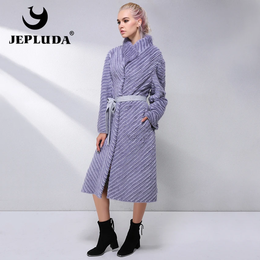 Femmes De 100Laine Nouveau En Double Réel Vêtements Lapin Cuir Rex Vison Beige Fourrure bleu face Jepluda Veste Naturel Manteau Femme EIWD9H2