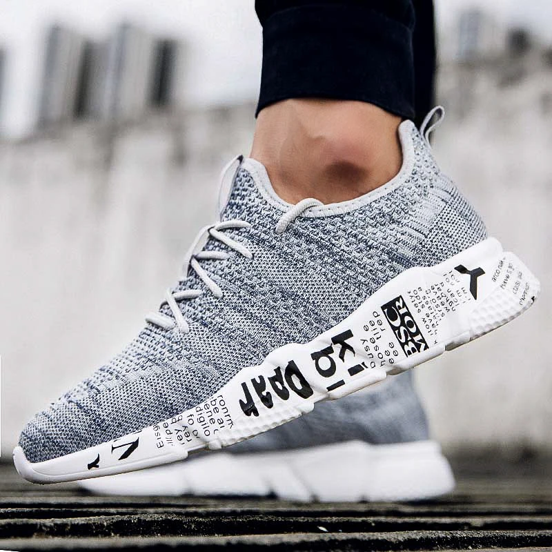 Men Trendy Shoes Breathable Slip-on Tenis Masculino Adulto Fly Weaving Soft Flats Walking Footwear Casual Sneakers Shoes